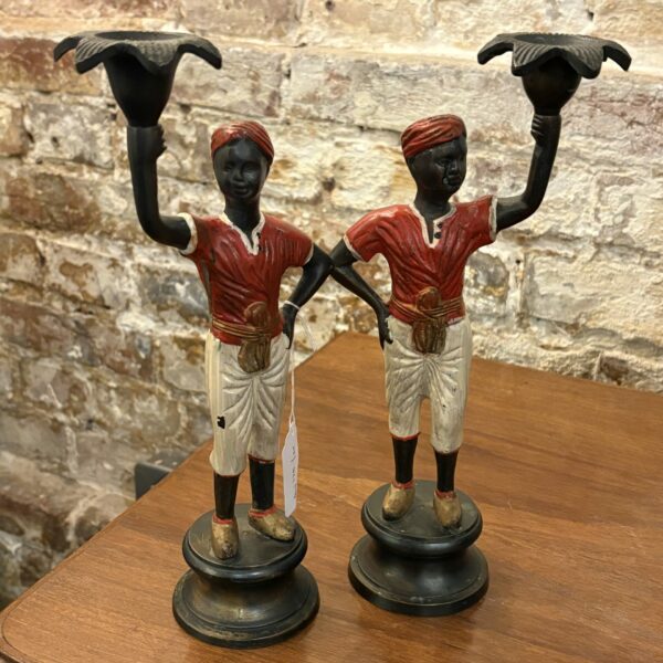 Pair of cold painted bronze Blackamoor candleholders